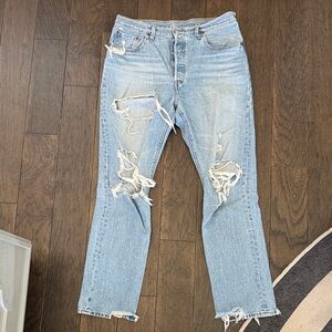 Levi's Light Blue Distressed Straight Leg Jeans